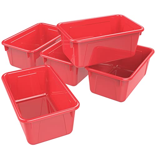 Image of Storex Small Cubby Bins - Plastic Storage Containers for Classroom, 12.2 x 7.8 x 5.1 inches, Class Red, 5-Pack (62415A05C)