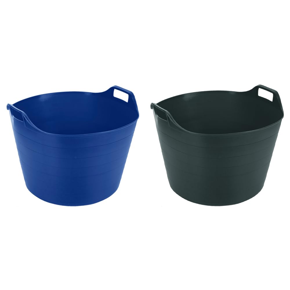 Set of 2 Extra Large Size 75 Litre Flexi Tub Trug Assorted Colours | Horse Feeding Bucket| Flexible (Blue & Dark Green)