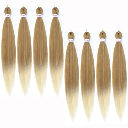 Braiding Hair Ombre 30 Inch 8 Packs Professional Pre Stretched Braiding Hair Synthetic Fiber Braid Hair Extension,Soft Yaki Texture,Itch Free (30 Inch, 27/613)