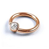 ★ Rosegold Klemmkugelring (BCR) Piercing mit Kristall-Kugel zum festklemmen - aus Chirurgenstahl 316L mit 1,2mm oder 1,6mm Stab in verschiedenen Größen ★