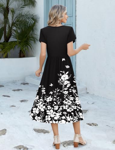 Image of Zeagoo Women Summer Midi A Line Dress Short Sleeve Casual Flowy Tiered Beach Long Sundress with Pockets 2026 Vacation Travel