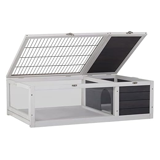 Wooden Tortoise Habitat Indoor & Outdoor Large Transparent Tortoise Enclosure in Gray with Rest Area, Activity Area and Removable Tray for Small and Medium-Sized Animals