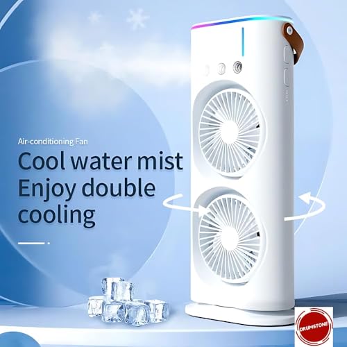 Image of Drumstone (𝐒𝐩𝐞𝐜𝐢𝐚𝐥 𝟏𝟓 𝐘𝐞𝐚𝐫𝐬 𝐖𝐚𝐫𝐫𝐚𝐧𝐭𝐲) 4000mAh Portable USB Mini Air Cooler with Cold Mist | Double-Ended Personal Cooling Fan with 3 Fan Speeds, 280ml Water Tank, LED
