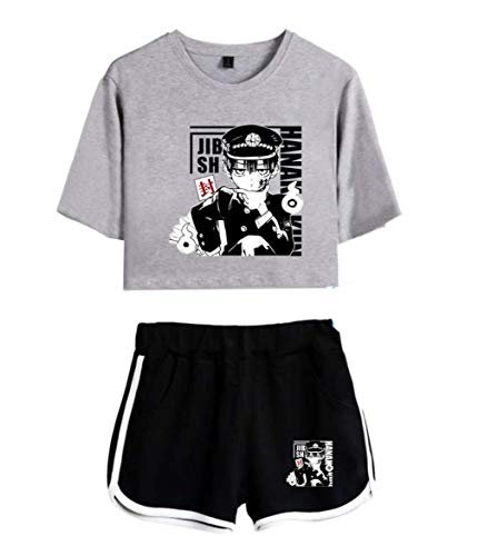 Mjunbobu Girl's Toilet-Bound Hanako-Kun Anime Cosplay Outfits Women Casual Crop Top And Short Pants Tracksuit Sets (F, L) #TOP16