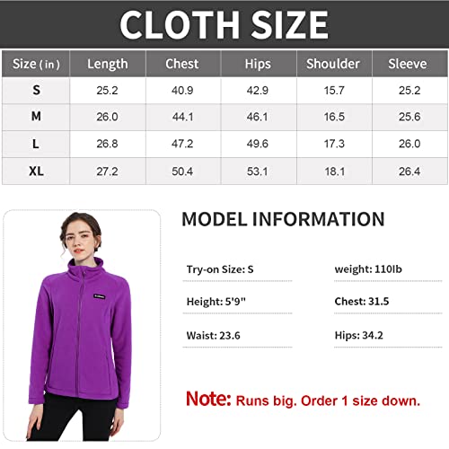 Alblanc Fleece Jacket Women,Lightweight Soft Full Zip Polar Fleece Jacket,Womens Fleece Jacket Zip Up With Zipper Pockets,Purple M #TOP5