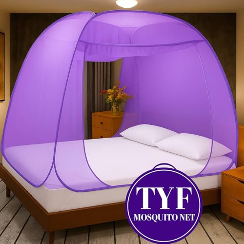 Image of TYF Mosquito Net for Bed Made with Polyester Material | Foldable Mesh Design | Lightweight and Portable Structure | Carry for Indoor Sleeping Spaces, Purple 6.15 Feet X 6.15 Feet Double Bed