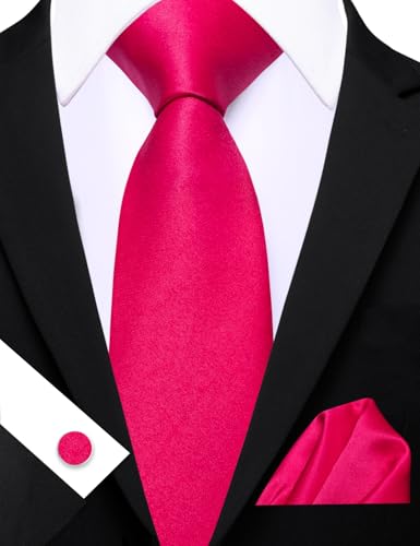 Image of Barry.Wang Plain Men Silk Ties Extra Long Satin Necktie for Wedding Business Handkerchief Cufflinks Set Solid Colors