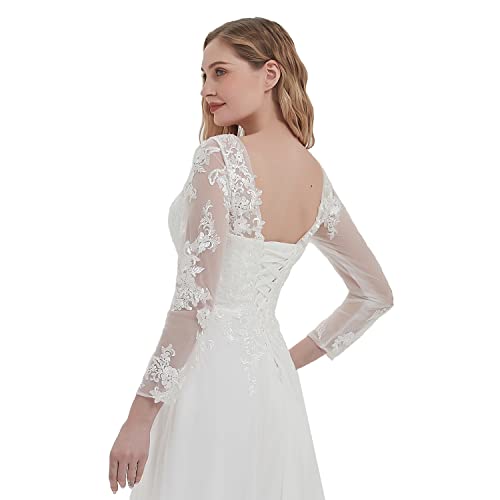 Findlovewedding Wedding Dresses for Bride 2022 with Lace Appliques Chiffon A Line Women Dress Long Sleeves Beach Bride Dress US4 Ivory