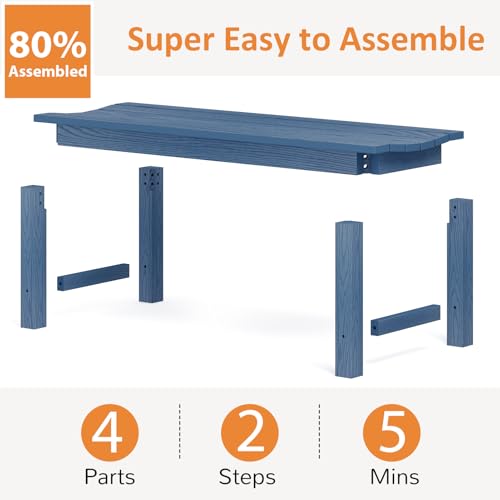 Image of Outdoor Bench, 2-Person Patio Backless Bench Holds up to 800lbs, Weatherproof Garden Bench that Never Rot and Fade, Suit for Backyard, Porch, Patio, Deck and Entryway (Blue)
