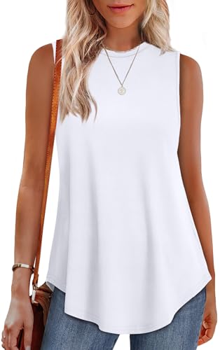 OFEEFAN Womens Tank Tops Loose Fit Plus Size Tops 3X Summer Outfits Tunic Tops for Women Loose Fit Dressy White Tops Fitness Clothing
