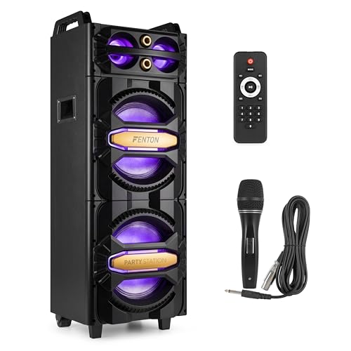 Fenton LIVE2102 Enceinte de soirée Bluetooth avec LEDs RGB - 800 Watts, Micro Inclus, 2X 10 Pouces, Lecteur MP3, Lecteur LCD, Idéal pour Créer Une Ambiance...