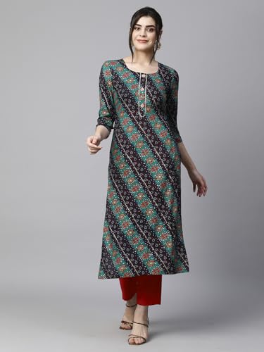 Image of GoSriKi Women's Cotton Blend Straight Printed Kurta with Pant Set