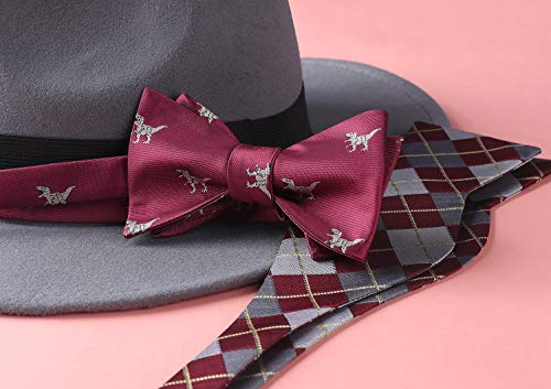 Image of HISDERN Bow Ties for Men Self Tie Animal Bowties Pocket Square Woven Silk Fun Bowtie Handkerchief Set for Wedding Party