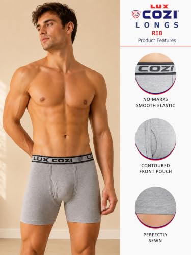 Image of Lux Cozi Men's Long Trunk Underwear Pack of 5 | Premium Super Combed Cotton Boxer Briefs for Men | Breathable,Moisture-Wicking | Soft Waistband | Comfortable Innerwear | Color May Vary