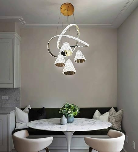 Image of Avior Modern LED Chandelier, Creative 3 Ring Pendant Lamp with Height-Adjustable Pendant Light, Living Room Chandelier, Bedroom, Dining Room Pendant Light (Ch24)