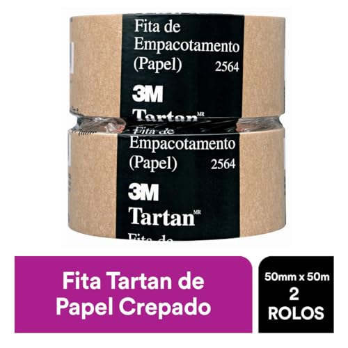 Scotch, 3M, Fita de Empacotamento, Tartan, Papel, Marrom, 50mmx50m, 2 rolos
