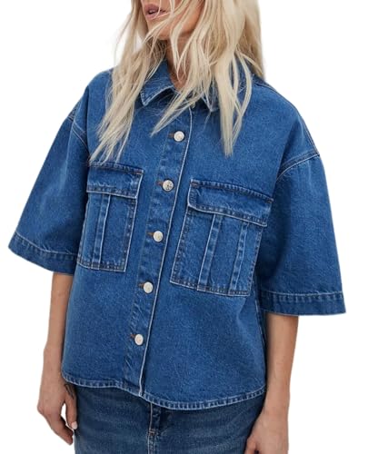 Kedera Womens Button Down Denim Shirts Casual Shirt Casual Collared Short Sleeve Western Pocket Classic Jean Shirt