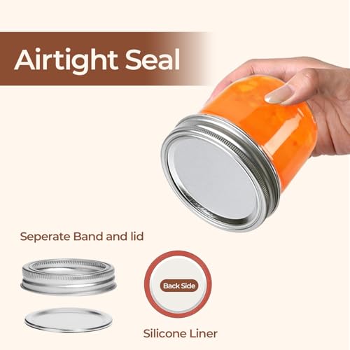 Image of ComSaf Wide Mouth Mason Jars with Lids 8 oz 6Pcs, Half Pint Small Mason Containers, Canning Jars for Jam, Jelly, Meal Prep, Overnight Oats, Yogurt Parfait, Shower Wedding Favors, DIY Candles Decor