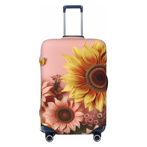 Housse de bagage lavable à motif tournesol rose pour valise L 66-71 cm