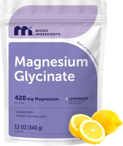 Magnesium Powder 420mg Per Serving 12oz (56 Servings) | Sugar Free Lemonade Flavor | Magnesium Glycinate Powder Supplement with Elemental Form | Chelated Minerals | Non-GMO Vegan