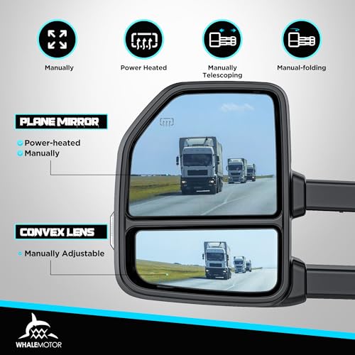 Image of Power Heated Tow Mirrors Compatible with 2015-2020 Ford F-150, Trailer Towing Side Mirrors w /Turn Signal, Spot Auxiliary Light, Puddle Light, 22 to 8 Pin Adapter Included, Can fit Different Interfaces
