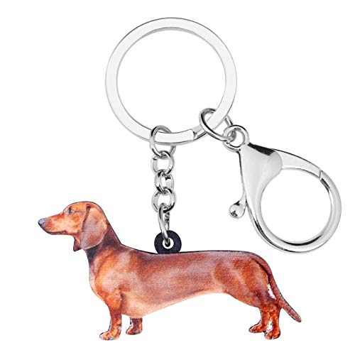 WEVENI Acrylic Dachshund Dog Keychain Cute Jewelry For Women Girl Bag Wallet Car Charms (Brown)