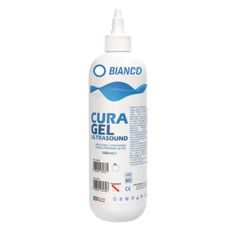 Cura Farma Gel Ecografia Trasparente 1 Litro (12 Flaconi) Alta Conduttività, Non Irrita, Non Unge, Anallergico, Facile da Pulire, Compatibile, Sicuro