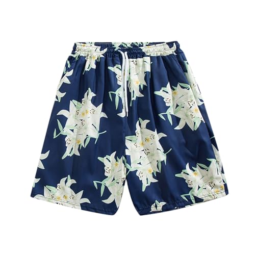 Bermudas genéricas para hombre, estilo vacaciones junto al mar, estampado de corte plano, informal, cinco barrios para ocio de verano, Azul oscuro 4, L