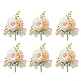 6-teilige Herren-Corsagen-Kollektion für Hochzeitsfeiern und formelle Tanzveranstaltungen, mit eleganten Blumendekorationen für die Event-Koordination (Beige)