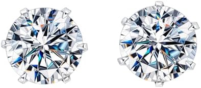 HIGHSPARK 925 Silver Solitaire Stud Earrings | 92.5 Sterling Silver & Round Brilliant Cubic Zirconia Tops for Men Women