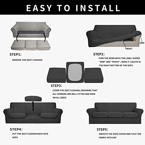Image of Easy-Going Waterproof 4 Pieces Stretch Couch Cover for 3 Cushion Dark Gray