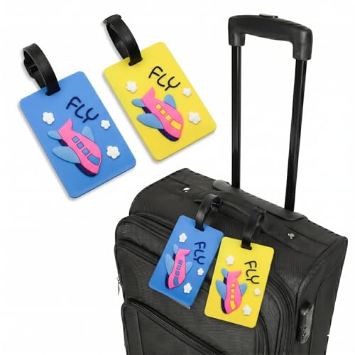 Image of Kraptick Luggage Tags for Travel - Strong & Stylish Bag Identification Tags for Suitcase Lightweight Name Tag for Bags Travel ID Labels for Suitcase, Backpack & School Bags (Pack of 2) (Blue,Yellow)