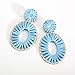 BaubleStar Kiera Raffia Tassel Fringe Rattan Hoop Drop Statement Earrings Light Blue Turquoise Tiered Thread Handmade Round Oval Cirle Dangle Fashion Jewelry for Women