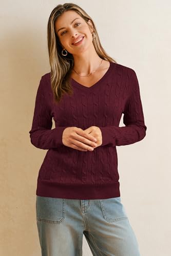 Image of Arach&Cloz Women's Wool Blend Fall Sweaters Business Casual Outfits 2026 | Soft&Breathable Pullover, Long Sleeve, V-Neck, Relaxed Fit Workwear, Business Casual, Teacher Outfits