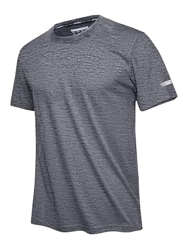 EKLENTSON Men's Sportswear T Shirt Stretch Quick Dry Performance Running Tops Summer Short Sleeve Shirt Dark Grey,XL