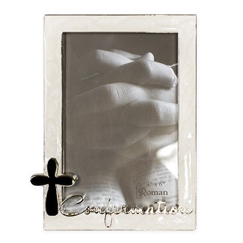 Roman Confirmation Silver Finish Cross 4 X 6 Photo Pearl Trim Picture Frame #TOP7