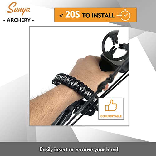 Sunya Archery Bow Wrist Sling, 550 Paracord Strap Comfortable On Hand.100% Full Grain Leather Yoke, Multiple Camo Colors.fit Compound Bow Stabilizer & Recurve. (Winterfell Camo 24) #TOP4