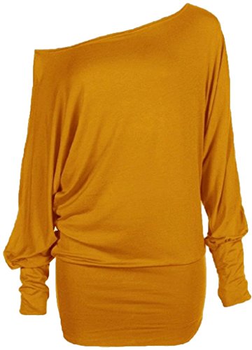 Forever Womens Long Sleeves Plus Size Plain Off Shoulder Batwing Stretchy Top