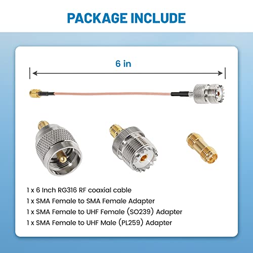 Anina cable coaxial RF con adaptadores SMA a UHF 3 unidades miniatura 7