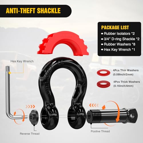 Image of Nilight 3 inch x 30' Recovery Tow Strap Kit with 2Pcs 3 /4 inch Anti-Theft D-Ring Shackles and Storage Bag Heavy Duty Off Road Emergency Tow Rope for Car Truck SUV ATV (MBS 31500LBS)