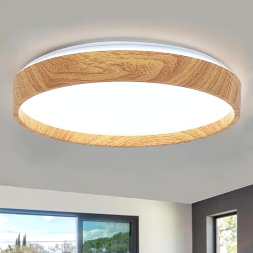 LED Flush Mount Ceiling Light Fixtures 10.2’’, Modern Bedroom Ceiling Lights 6000K, Painted Wood Grain Low Profile Ceiling Lighting for Dining Room, Kitchen, Living Room RCM certificted