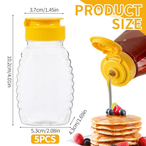 SNSYGN 5 Stück Honigspender, Transparente Kleine Quetschflasche 104 ML NachfüLlbare Honigglas, Honiggläser mit Klappdeckel für Honig Ketchup Salatdressing Nachfüllbar