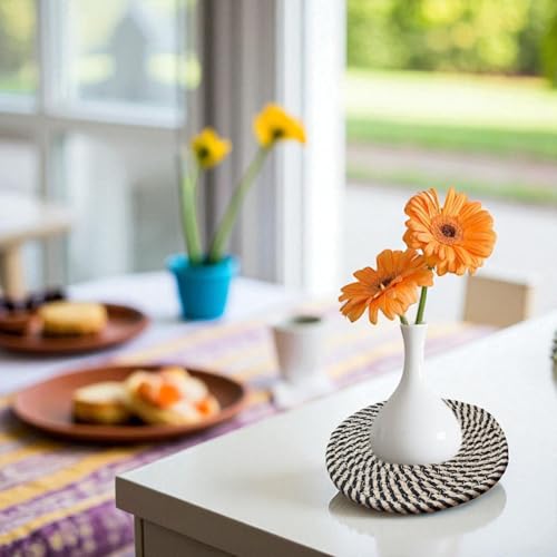 Image of Black Jute Cotton Trivet Set of 3 for Dining Table, Centre Table, Side-Table, and Kitchen Countertop Platform Absorbent, Sturdy. Keep hot Pans, and pots, or planters.(Black, 18 cm)