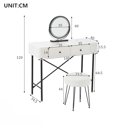 Tocador con espejo LED blanco y negro de 100x40x120 cm con 2 cajones 5