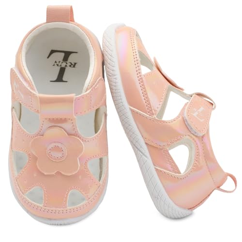 L-RUN Toddler Mary Jane Shoes Girls Casual Barefoot Sandals Breathable Princess Dress Flats Non-Slip Rubber Sole Infant First Walker Shoes for Outdoor Indoor
