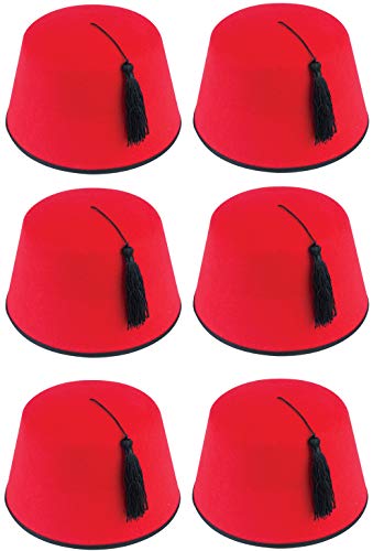 Quickdraw X 6 Adultes Rouge Chapeau Fez Turque Noir Pompons Unisexe Accessoire Déguisement