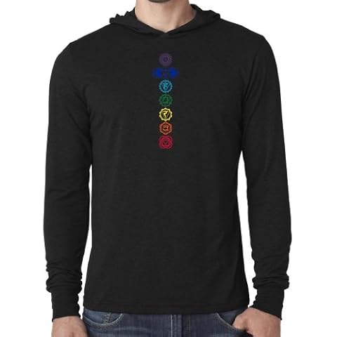 Yoga Clothing For You Mens Lightweight Colored Chakras Hoodie Tee Shirt, Large Black Cover