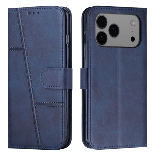 Étui en cuir bleu de qualité supérieure pour iPhone 17 Pro Max à rabat