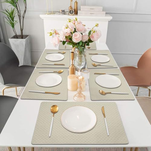 Image of Amazon Brand - Umi PVC Vinyl Foam Design Placemat STPG127 | Heat Resistant, Wipe Clean, Anti-Skid Table Mats for Dining Table, Kitchen & Home Decor (30x45 CM Cream Set of 6)