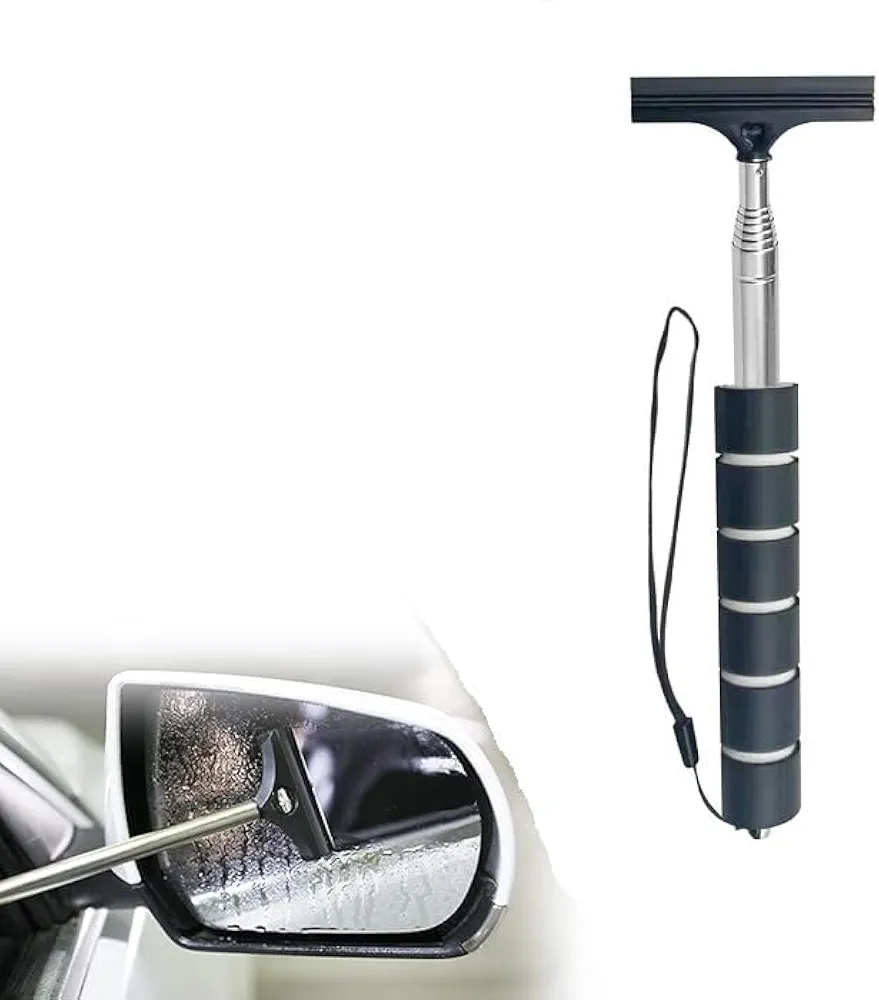 Mini Car Rearview Mirror Wiper, Water Cleaner with Telescopic Long Handle, Portable Cleaning Tool for Mirrors, Shower Doors, Car Window Glass, Universal Car Accessories (Black)